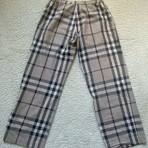 Authentic Burberry check cotton pajama pants with elastic waistband.